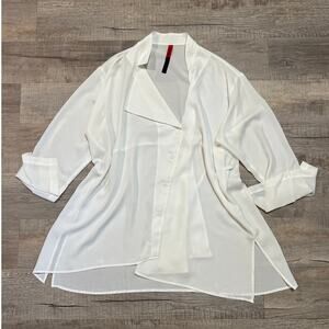 Blanque Size 2 Large Button Up Shirt Asymmetric Lagenlook Modern Contemporary